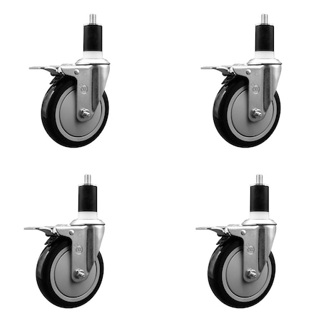 Service Caster 5'' SS Black Poly Swivel 1-1/2'' Expanding Stem Caster Set Total Lock Brake, 4PK SCC-SSEXTTL20S514-PPUB-BLK-112-4